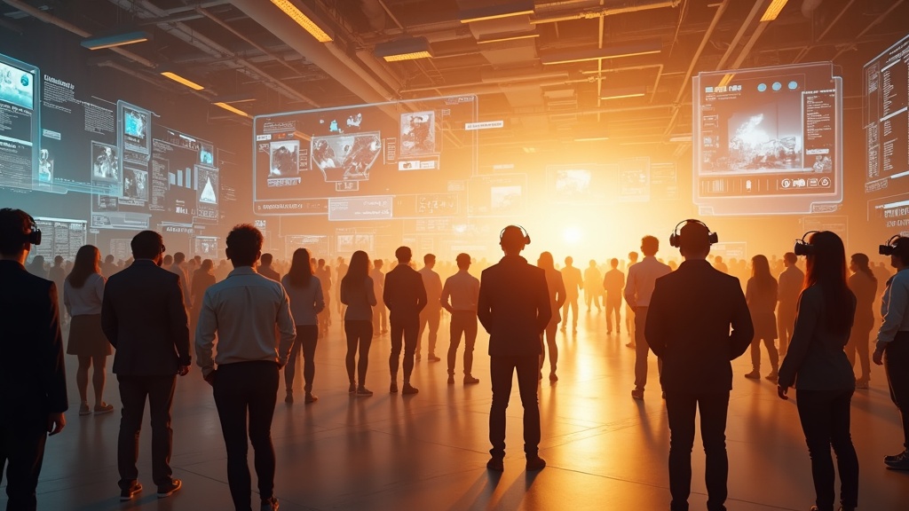 Varias personas interactuando con la experiencia de empleo del SAE con gafas VR