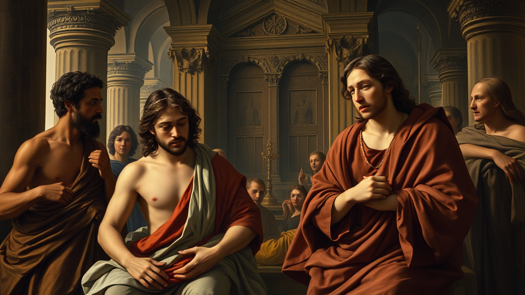 진실과 정의의 갈등을 표현한 종교적 장면