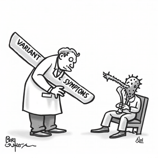 New COVID-19 Variant Causes Severe Sore Throats single-panel cartoon