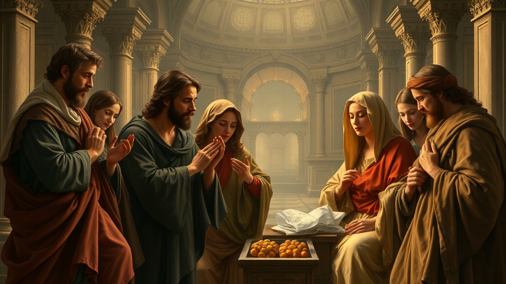 나눔과 공동체 회복을 주제로 한 평화로운 장면