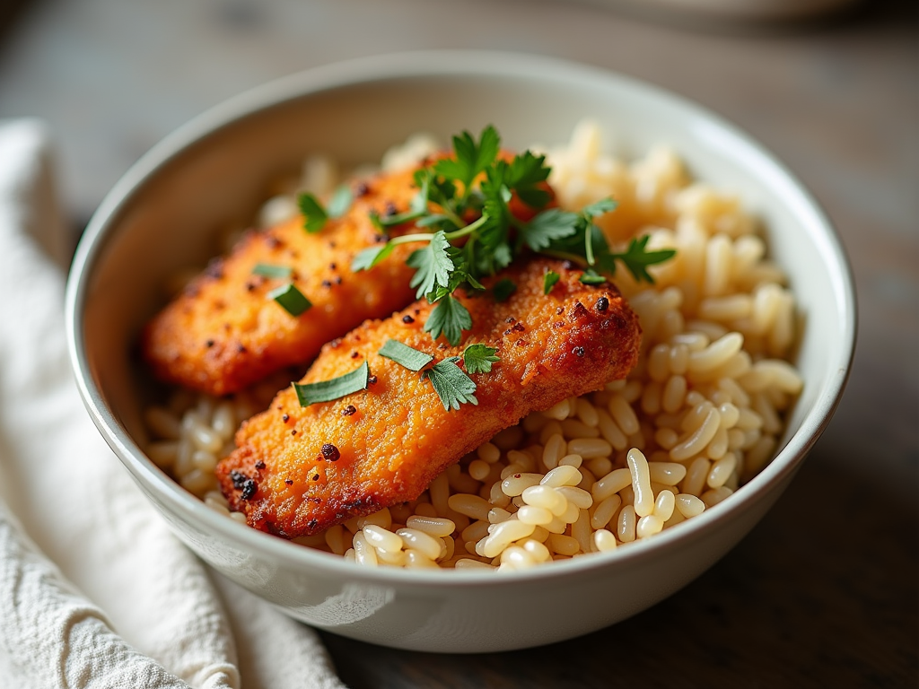 Chicken strips and rice bowl