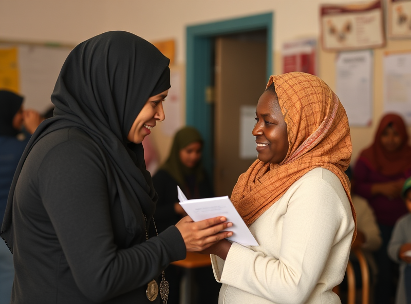A welcoming environment at a Refugee documentation clearinghouse, radiating compassion and assistance to individuals in need of support and guidance.