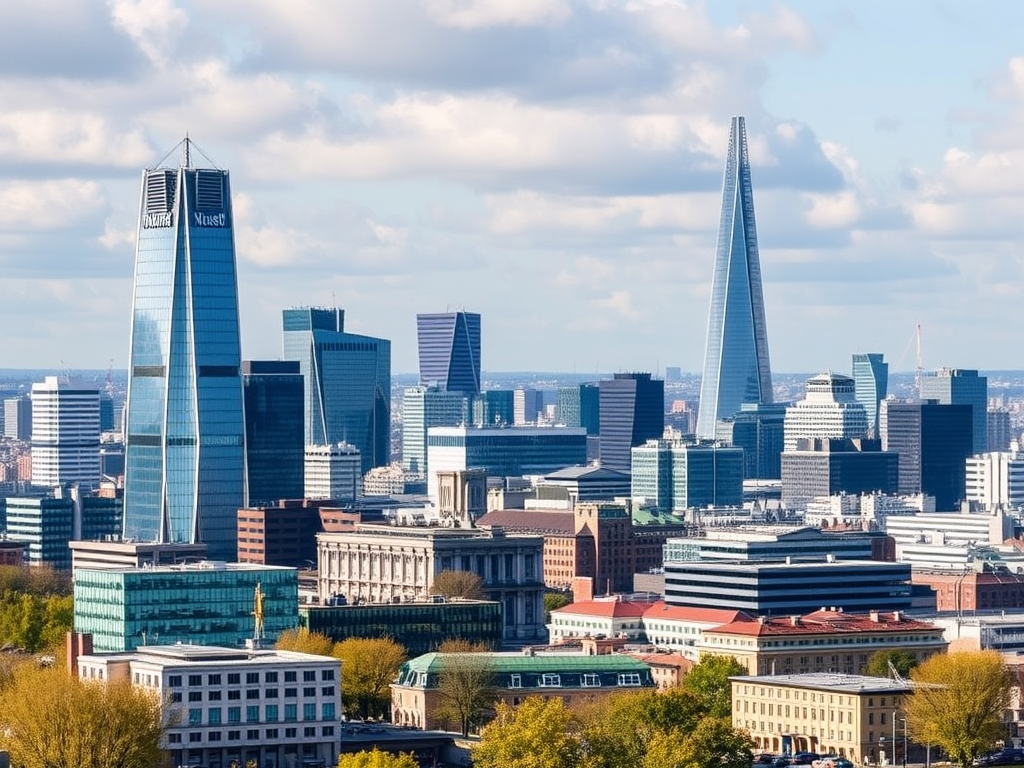 London skyline with business districts, showing modern office buildings where temp staffing solutions are being implemented across various industries