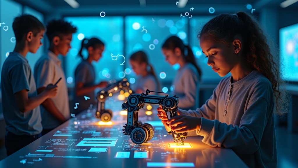 Una mentora de Inspiring Girls Chile explicando conceptos de robótica a una niña en el programa STEMos Inspiradas Robótica.