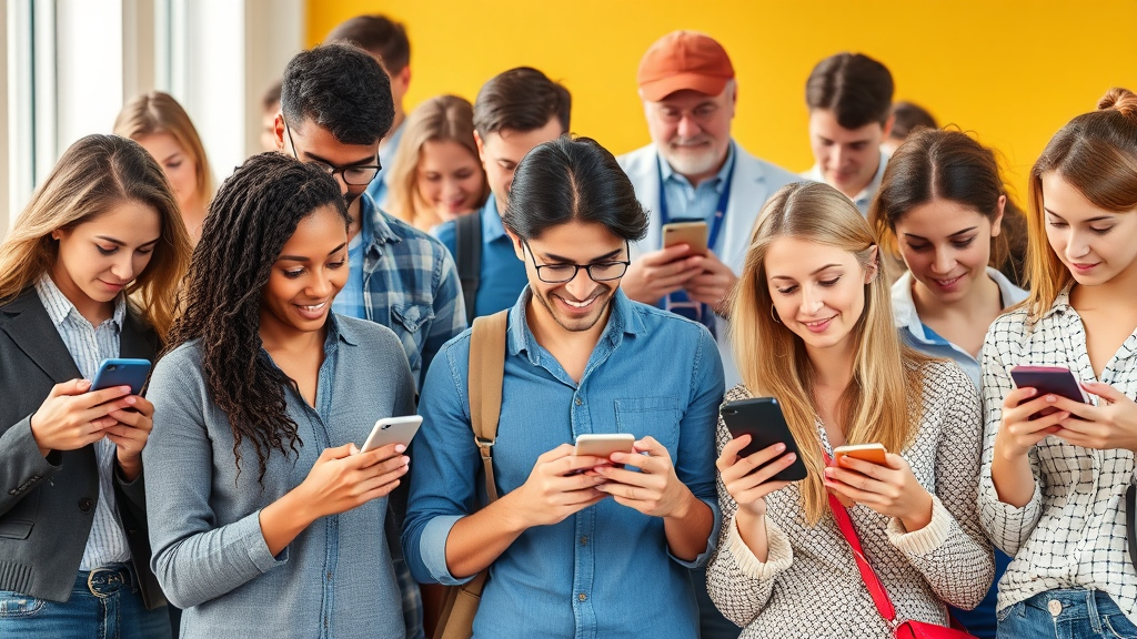 افرادی در حال استفاده از گوشی های هوشمند برای کارهای مختلف، realistic, high-quality smartphone reviews