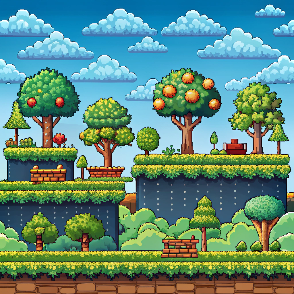 Vibrant Pixel Art Background for Platformer Games