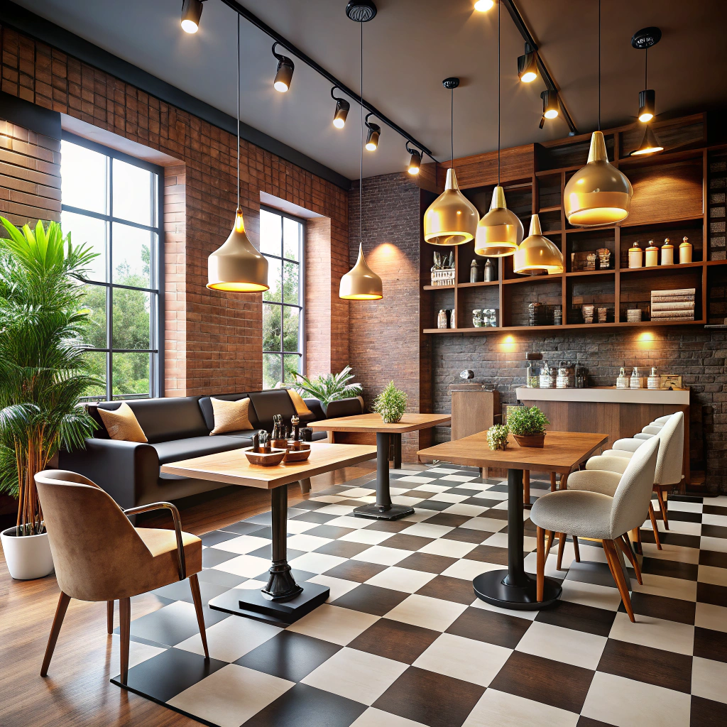 Elegant Chessboard-Themed Coffee Shop Design