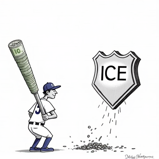 Dodgers respond to ICE raids with $1 million aid commitment single-panel cartoon