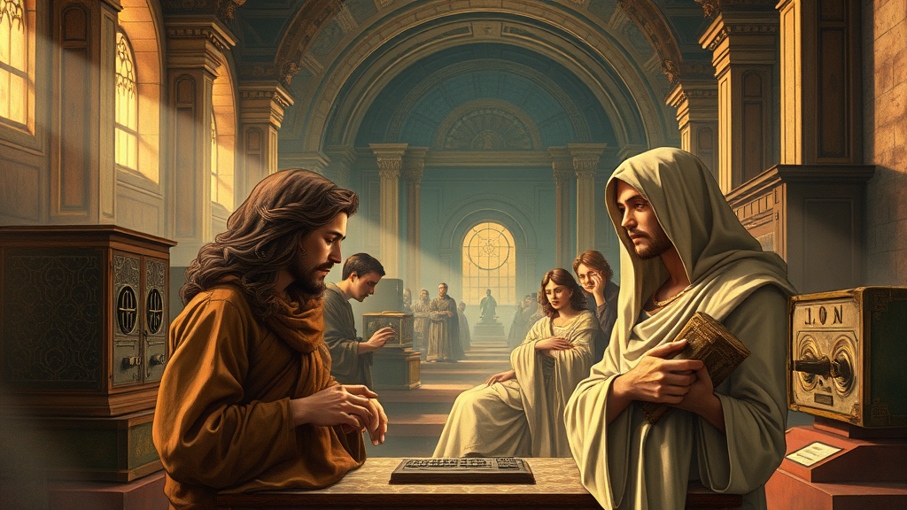 역사의 오디오 기기와 그 기술을 체험하는 심오한 장면