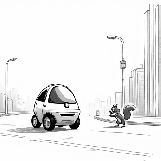 Tesla's Robotaxi Faces Driving Incidents in Austin single-panel cartoon