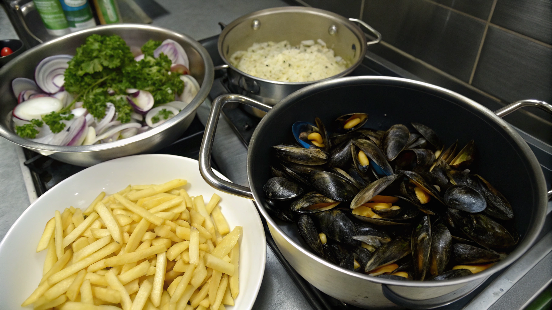 Fresh mussels being cleaned