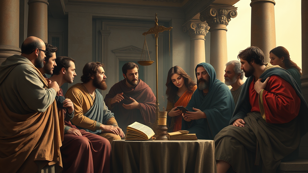 정의와 평화를 상징적으로 표현한 장면