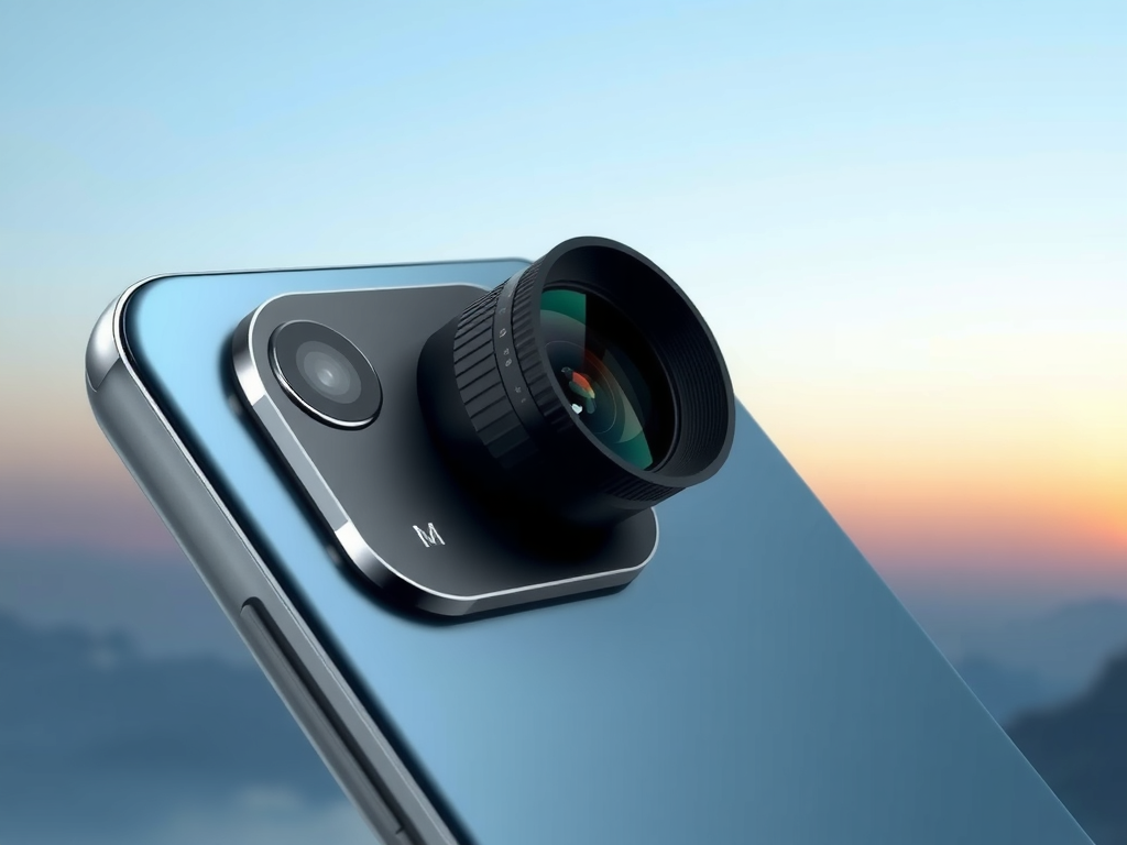 نمایی نزدیک از یک لنز دوربین گوشی هوشمند که جزئیات پیچیده فناوری لنز گوشی هوشمند و عکاسی موبایل را نشان می‌دهد، لنز گوشی هوشمند