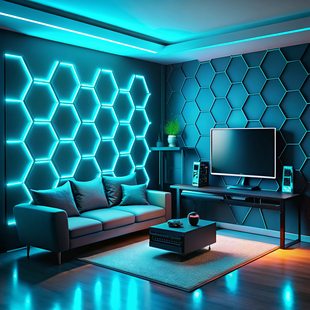 Stylish Gaming Room with LED Lighting & PS5 Setup Stylish Gaming Room with LED Lighting & PS5 Setup