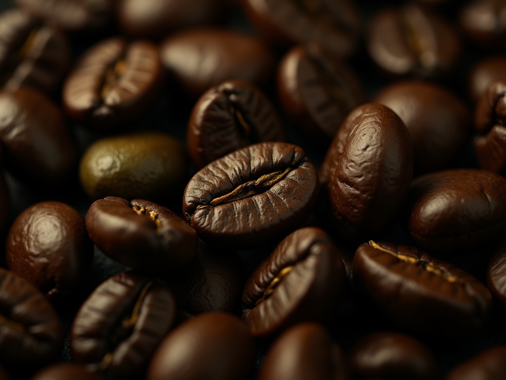 Close-up of large, irregularly shaped Liberica coffee beans, both green and roasted, showing their unique size and dark, textured appearance.