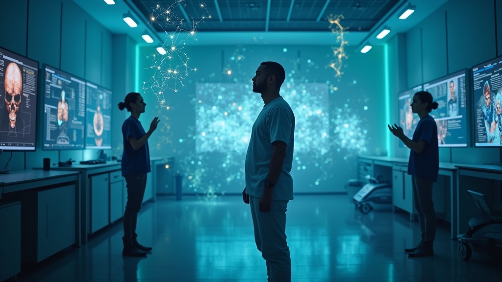 Paciente usando un exoesqueleto robótico en una sesión de neurorehabilitación con realidad virtual