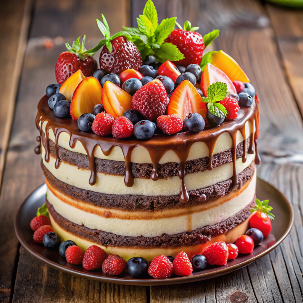 Delicious Multi-Tiered Cake with Fresh Fruits Delicious Multi-Tiered Cake with Fresh Fruits