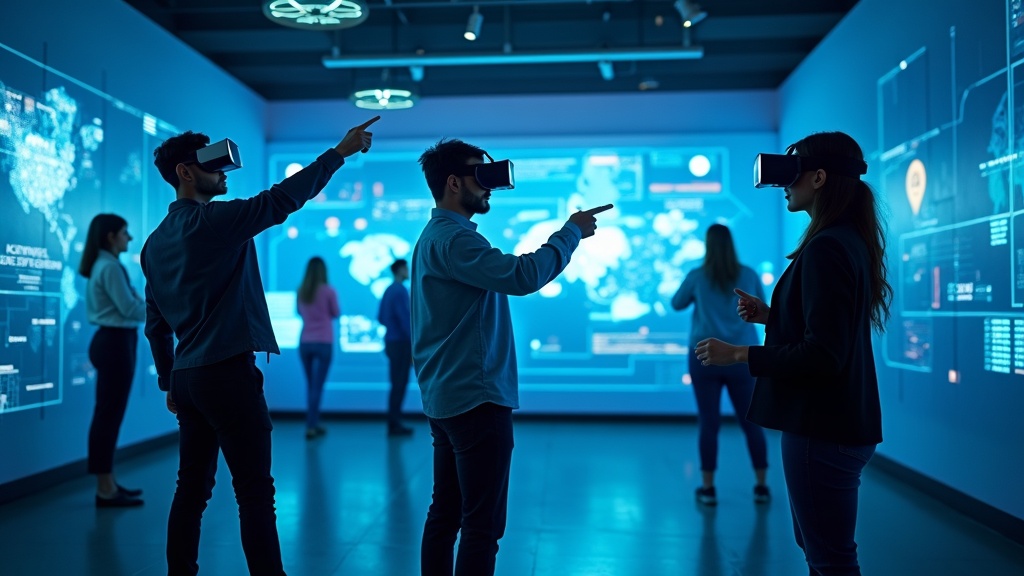 Una persona utiliza las gafas del simulador de Realidad Virtual SAE Empleo en una oficina