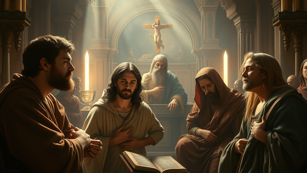 고난 중에 희망과 신뢰를 상징하는 종교적 장면