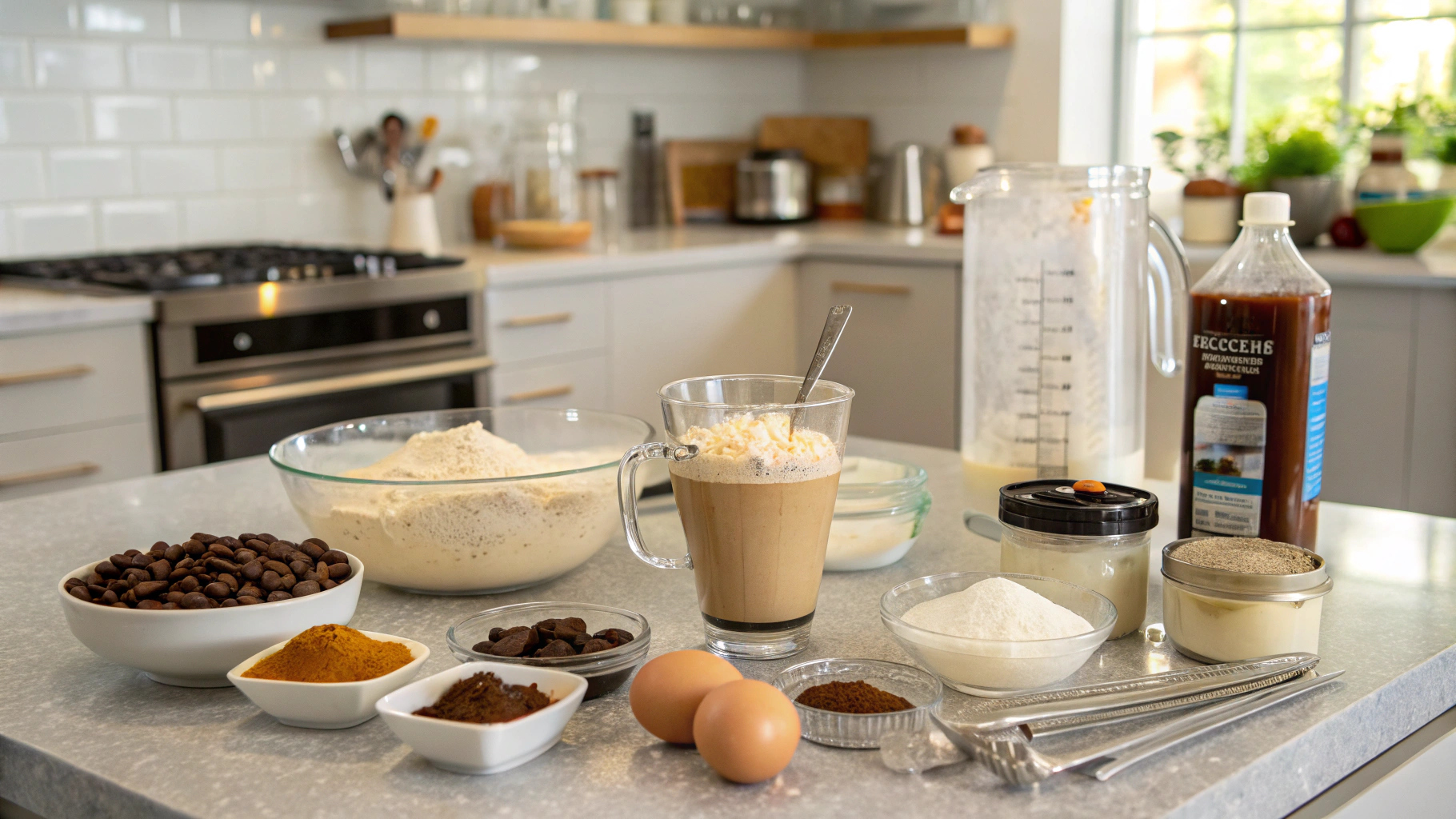 Frappe being prepared with frothy top