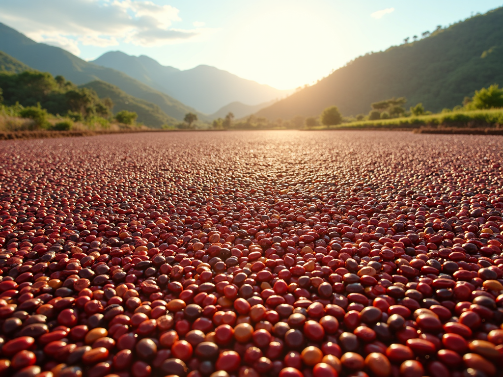Extensive natural coffee cherry drying operation.