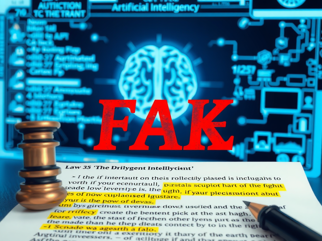 سند حقوقی با استنادهای جعلی برجستهشده و رابط هوش مصنوعی در پسزمینه، نمادی از خطای هوش مصنوعی در پرونده حقوقی مایپیلوی