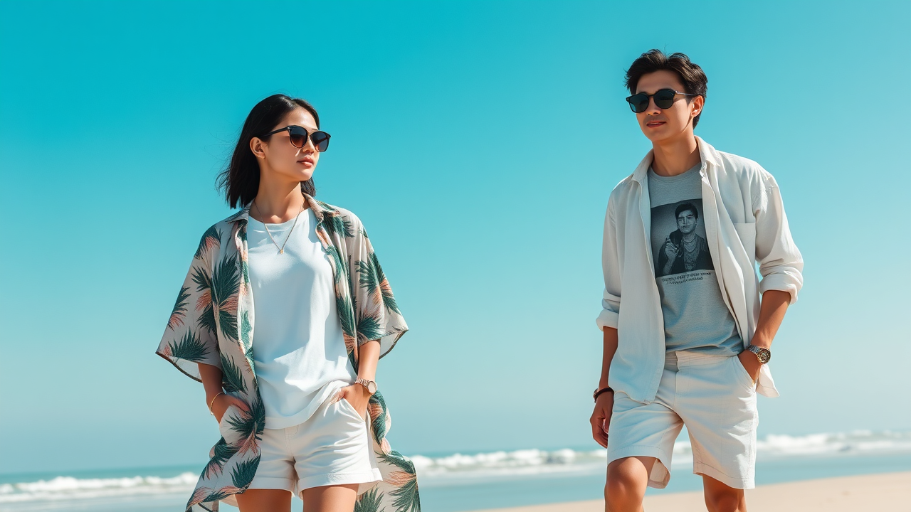 Layer kimono – Phối cá tính trên bãi biển