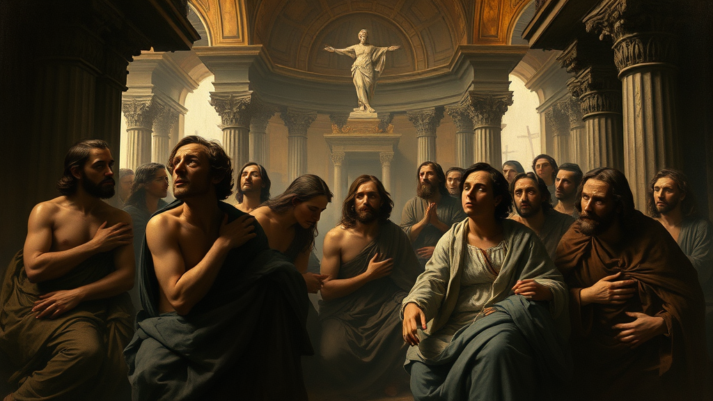 경제적 불확실성과 사회적 영향에 대한 은유적 장면