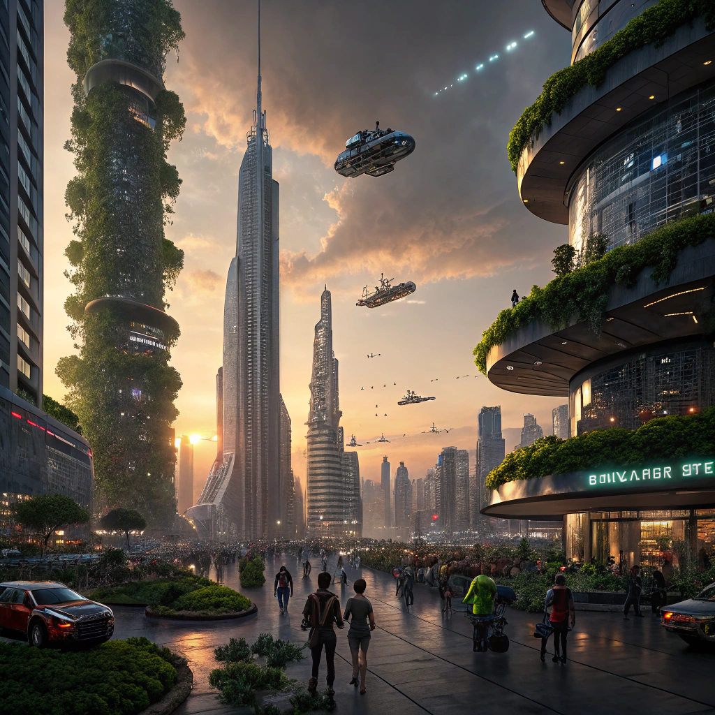 A cityscape in the year 2100