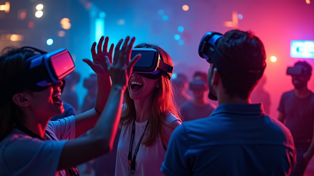 Game Master de Virtua Barcelona explicando el funcionamiento de las gafas VR a un niño en su fiesta de cumpleaños