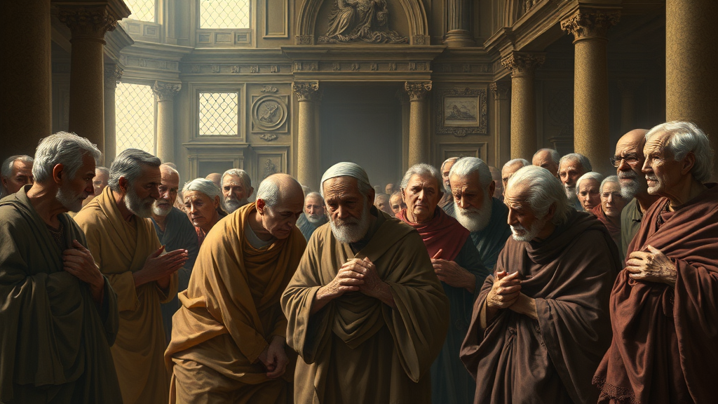 사회적 고립과 분노를 느끼는 노인을 상징적으로 묘사한 장면