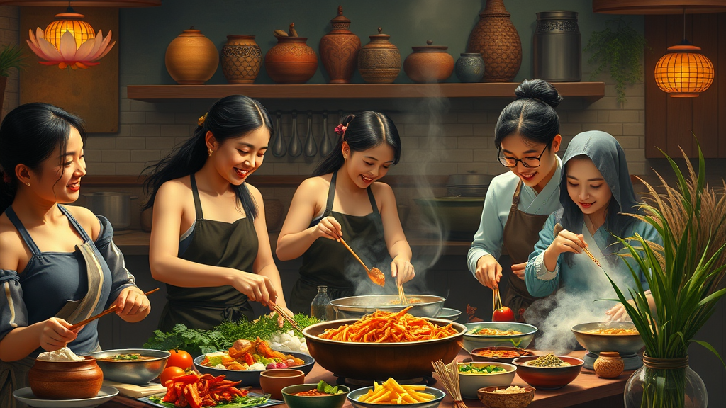 다채롭고 풍부한 태국 요리 장면, 태국 요리와 조리 과정