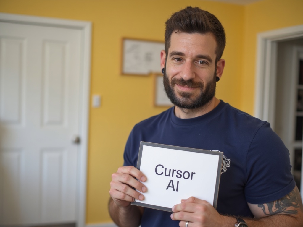 GAXYZ man holding a sign with 'Cursor AI' text