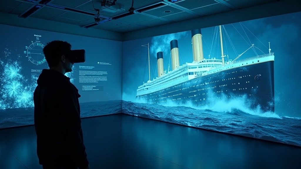 Recreación digital de la gran escalinata en la experiencia Titanic de realidad virtual