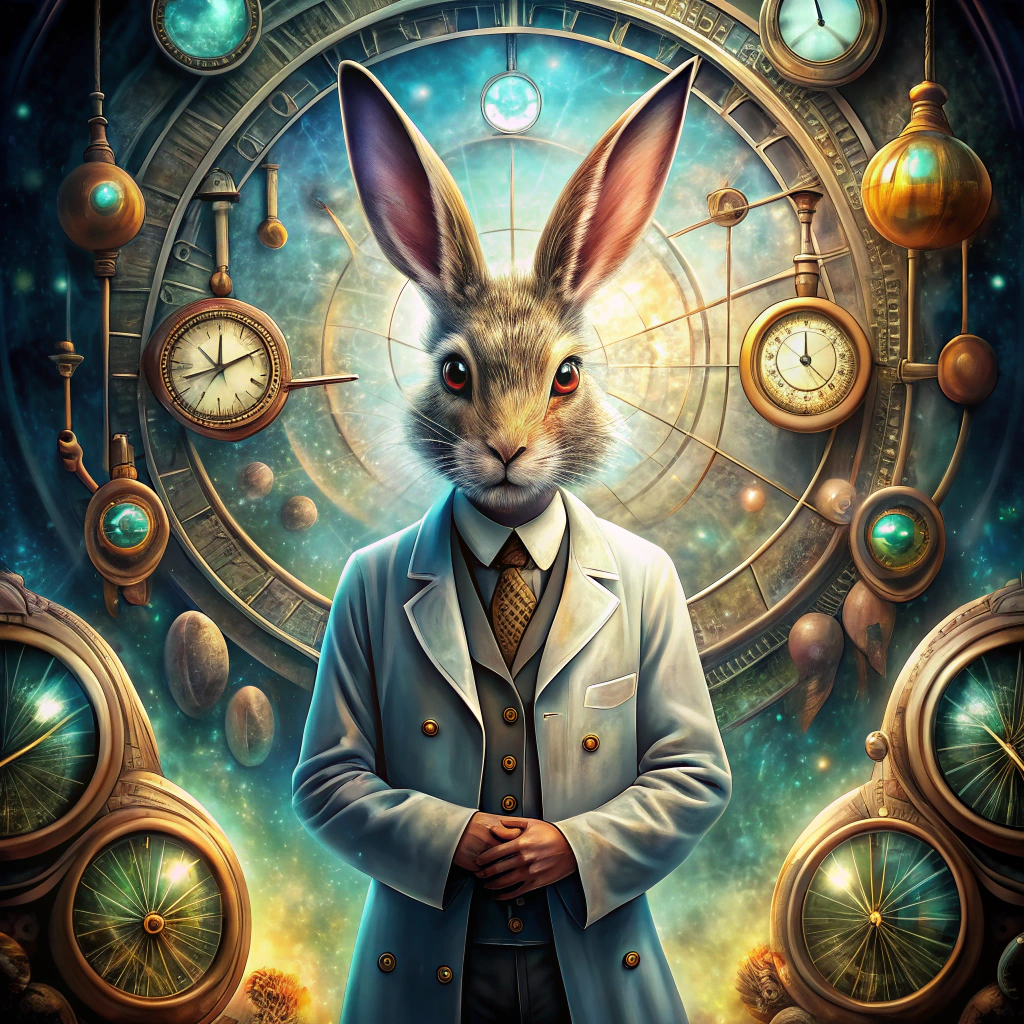 Surreal Quantum Physicist Rabbit Illustration